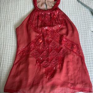 Anthropologie coral Sequin Embellished Sleeveless Blouse